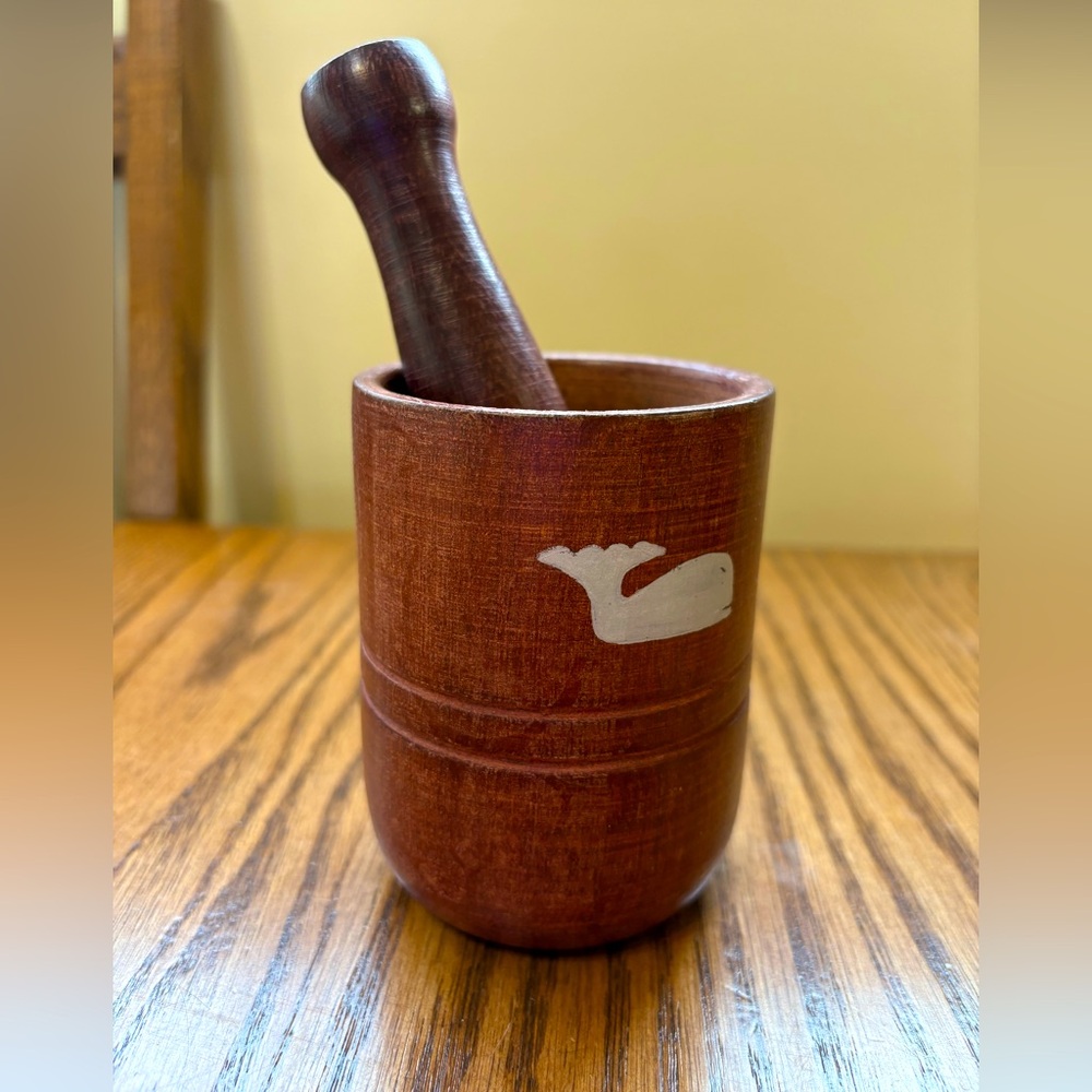 Wooden Mortar and Pestle with whale decoration